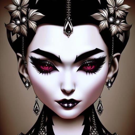 Cartoon Gothic Woman Portrait in Digital Illustration