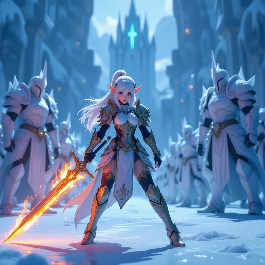 Fire Elf Enters Arena of Ice Knights: 3D Anime