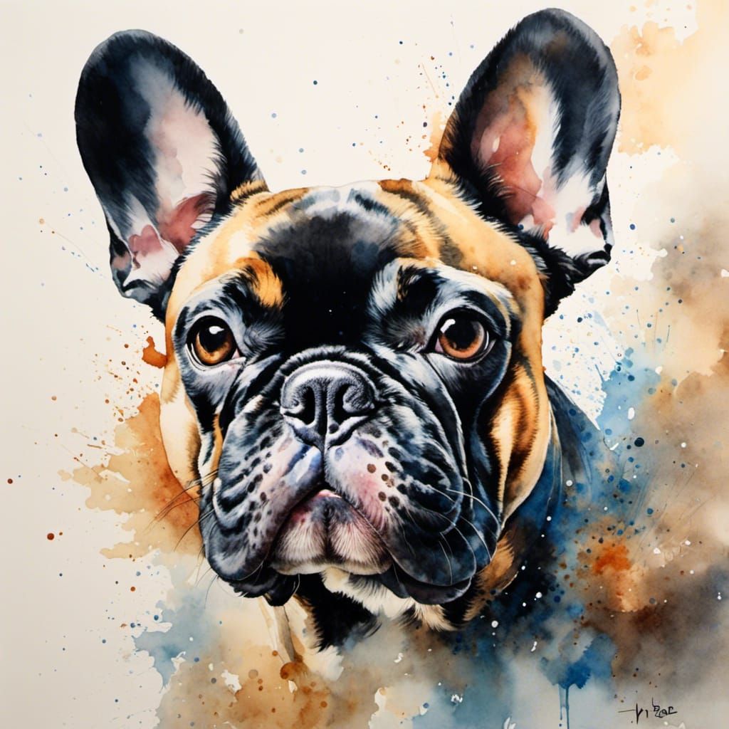 Watercolor French Bulldog Puppy Portrait