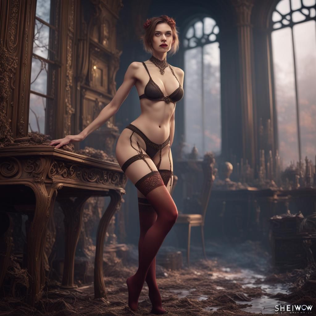 Beautiful Woman in Stockings: Detailed Digital Painting