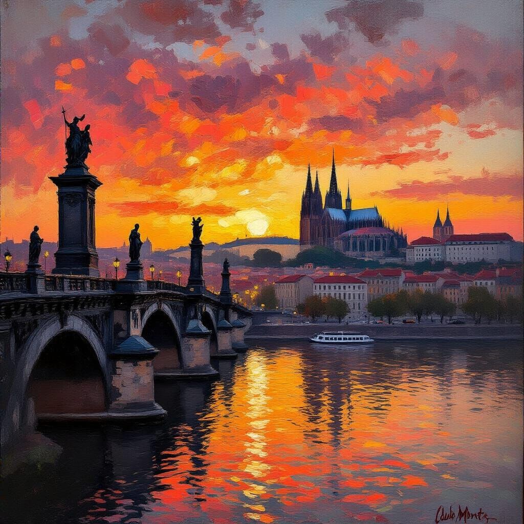 Impressionist Sunset Over Baroque City