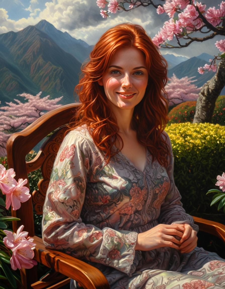 Auburn Woman in Chiaroscuro Garden Portrait