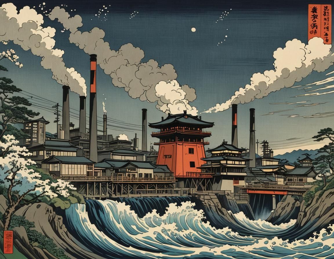 Nuclear Power Station in Ukiyo-e Style