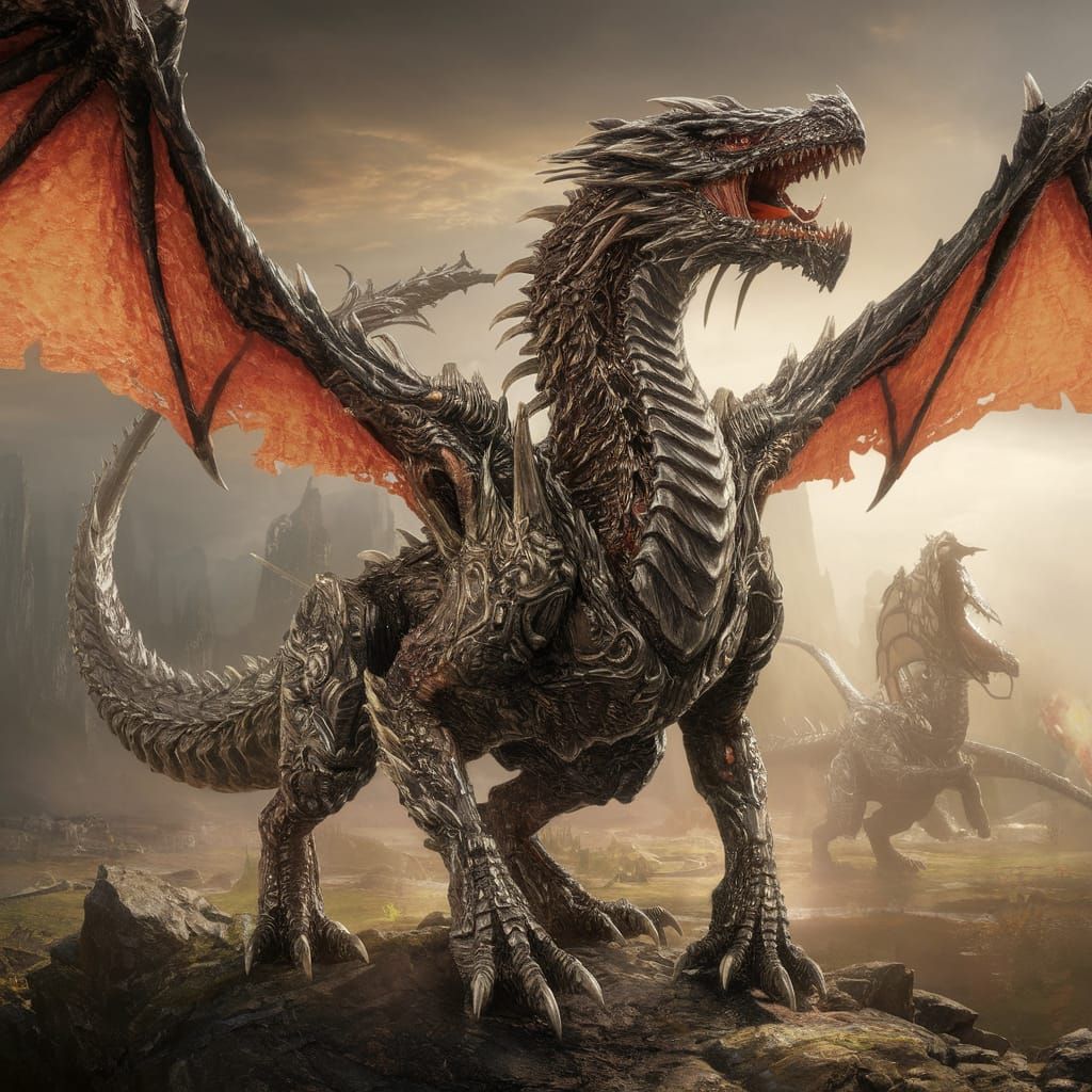 Epic Zoid Dragon Unleashes Fury on a Sunlit Landscape