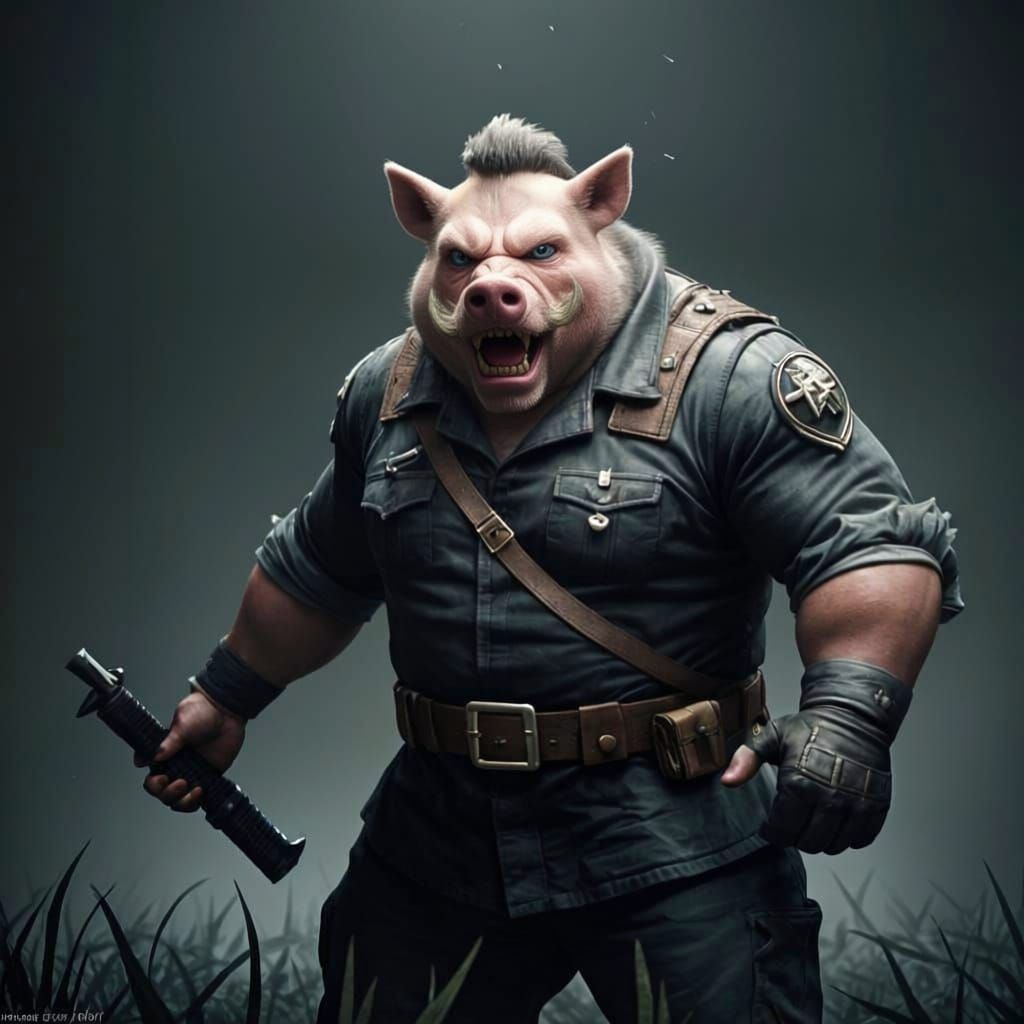 Menacing Pig-Headed Drill Sergeant in 3D