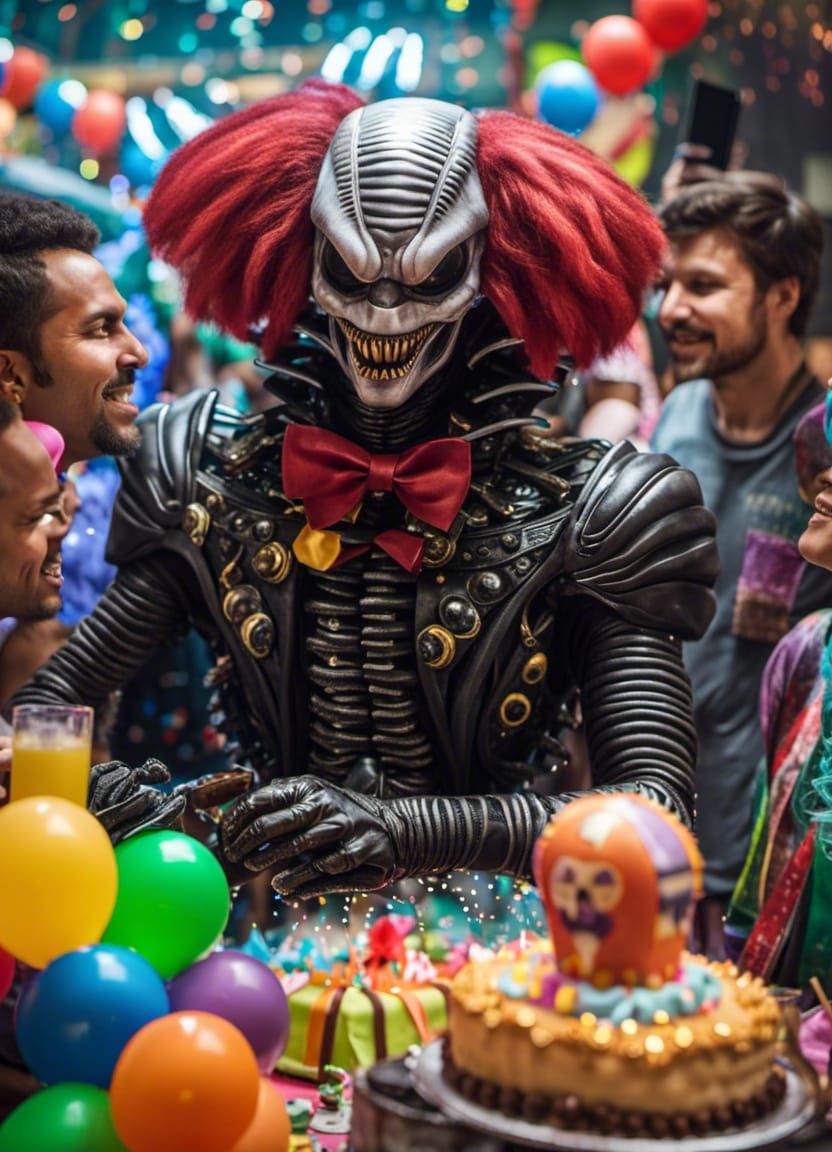 Xenomorph Clown at Alien Birthday Party