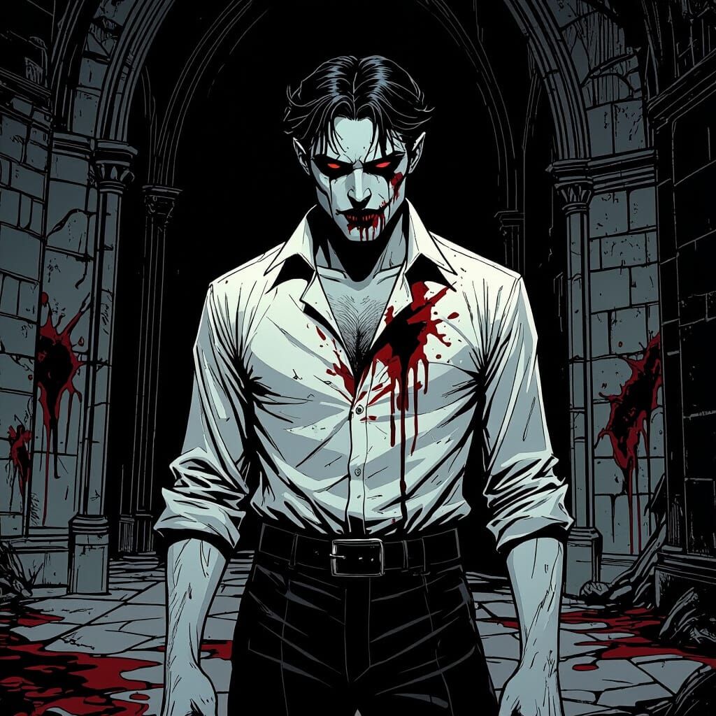 Vampire in Gothic Castle Comic Style