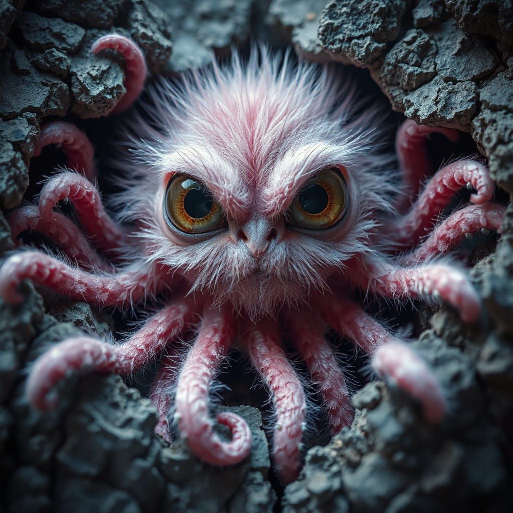 Creepy Cute Pink Tentacle Creature in Fissure