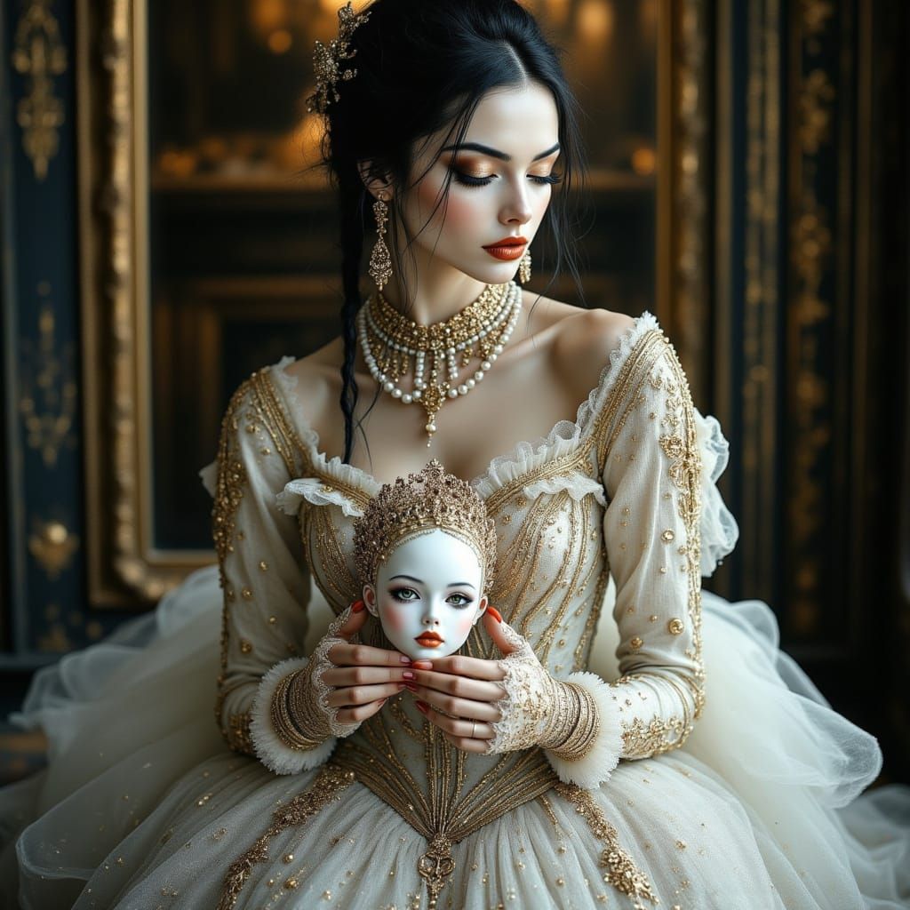 Victorian Woman with Doll, James Jean Style