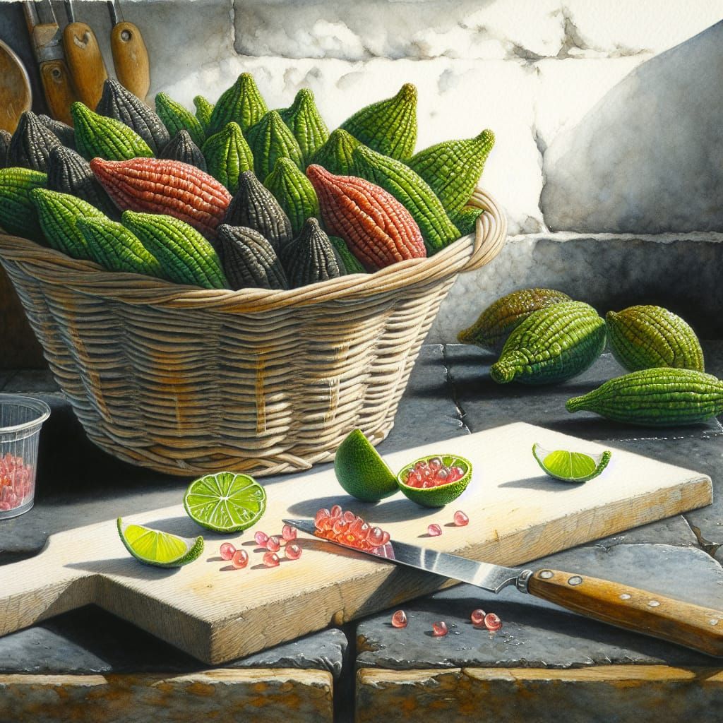 Vibrant Still Life with Finger Limes in Watercolor