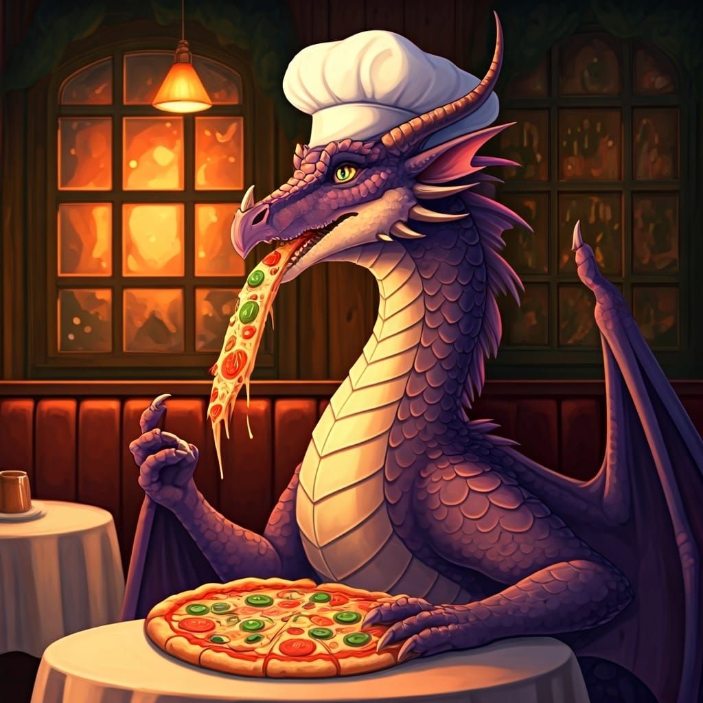 Dragon Chef Enjoys Pizza in Restaurant