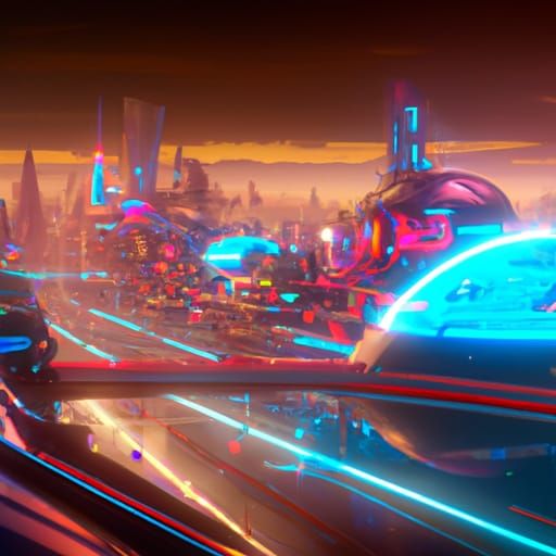 Futuristic City on Mars with High-Speed Highway