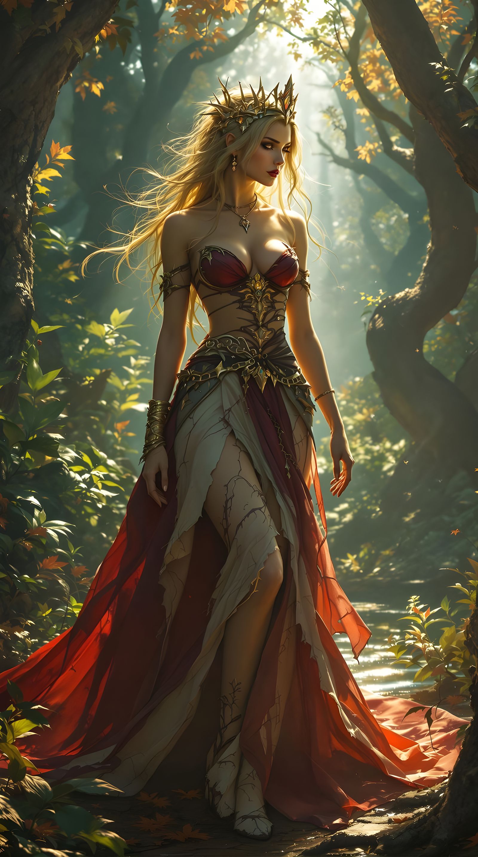 Cyberpunk Princess in Tattered Finery Illuminated by Neon Gl...