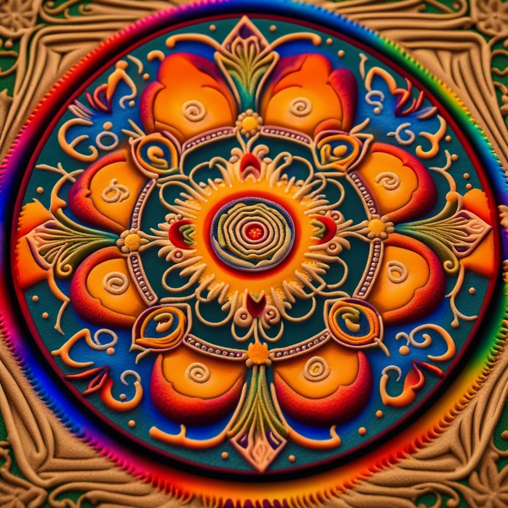 Embossed Sand Mandala in Bright Colors and High Resolution