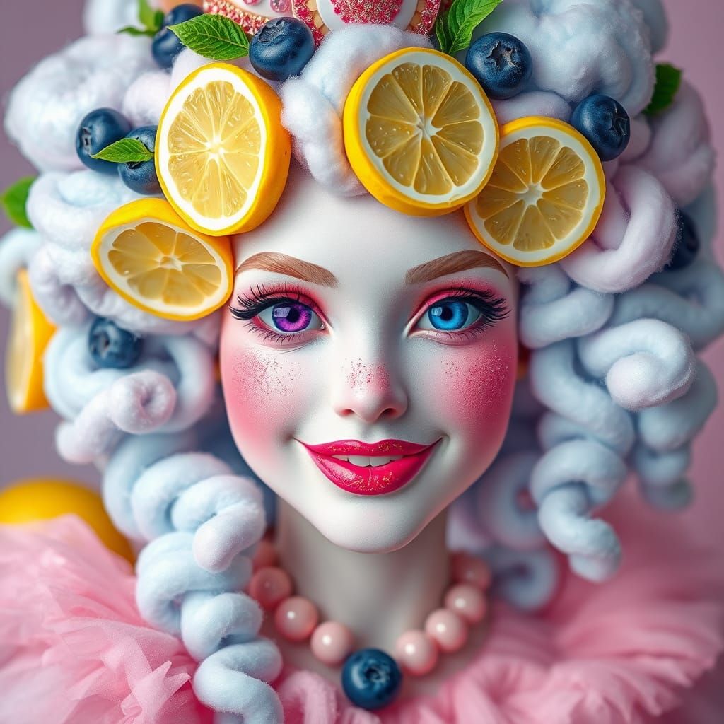 Candy Queen with Rainbow Lips, Hyperrealistic Art