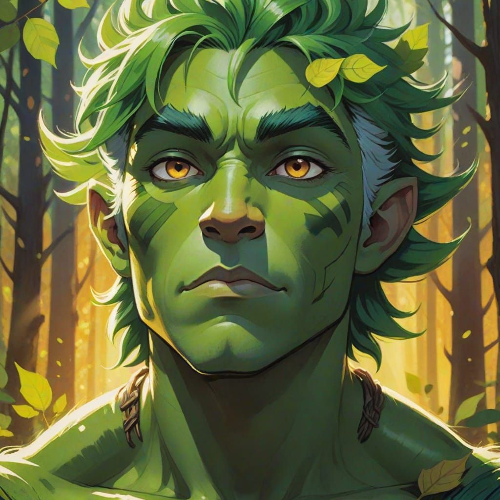 Beast Boy in Forest, Vibrant Gouache Style