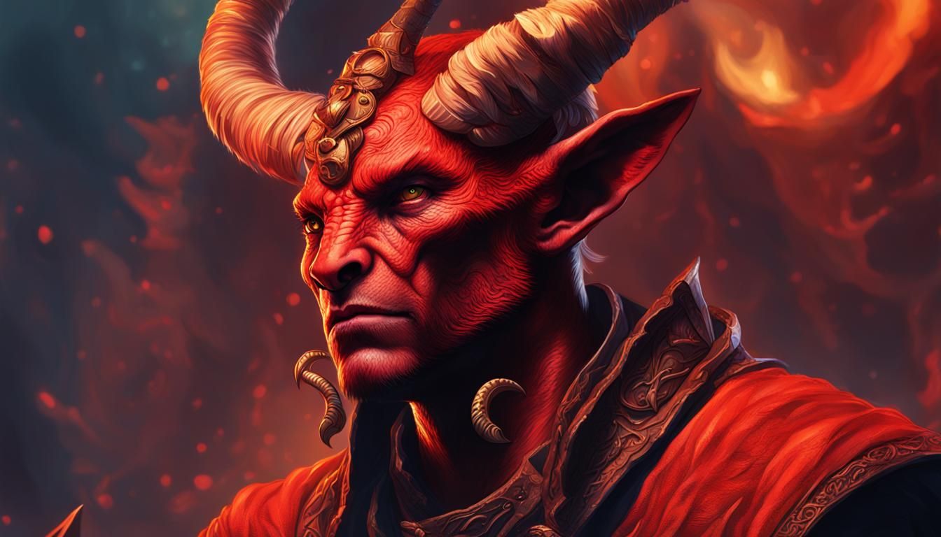 Detailed Tiefling Portrait in Splash Art Style