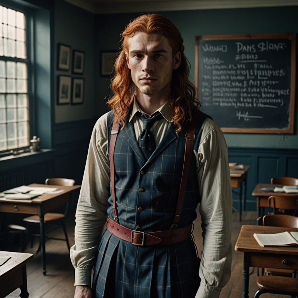 Ethereal Young Man in Victorian-Inspired Pinafore, Soft Focu...