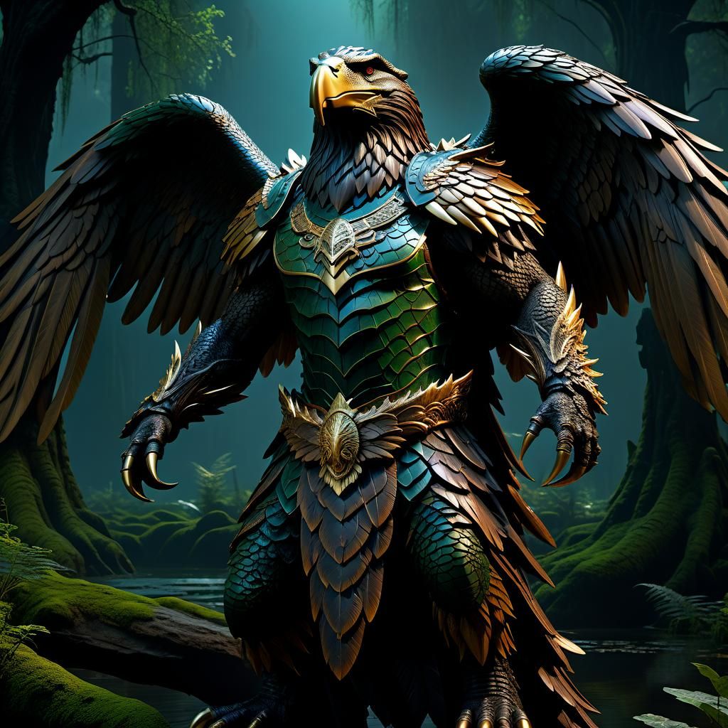 Swamp God Statue with Crocodile Head and Eagle Wings