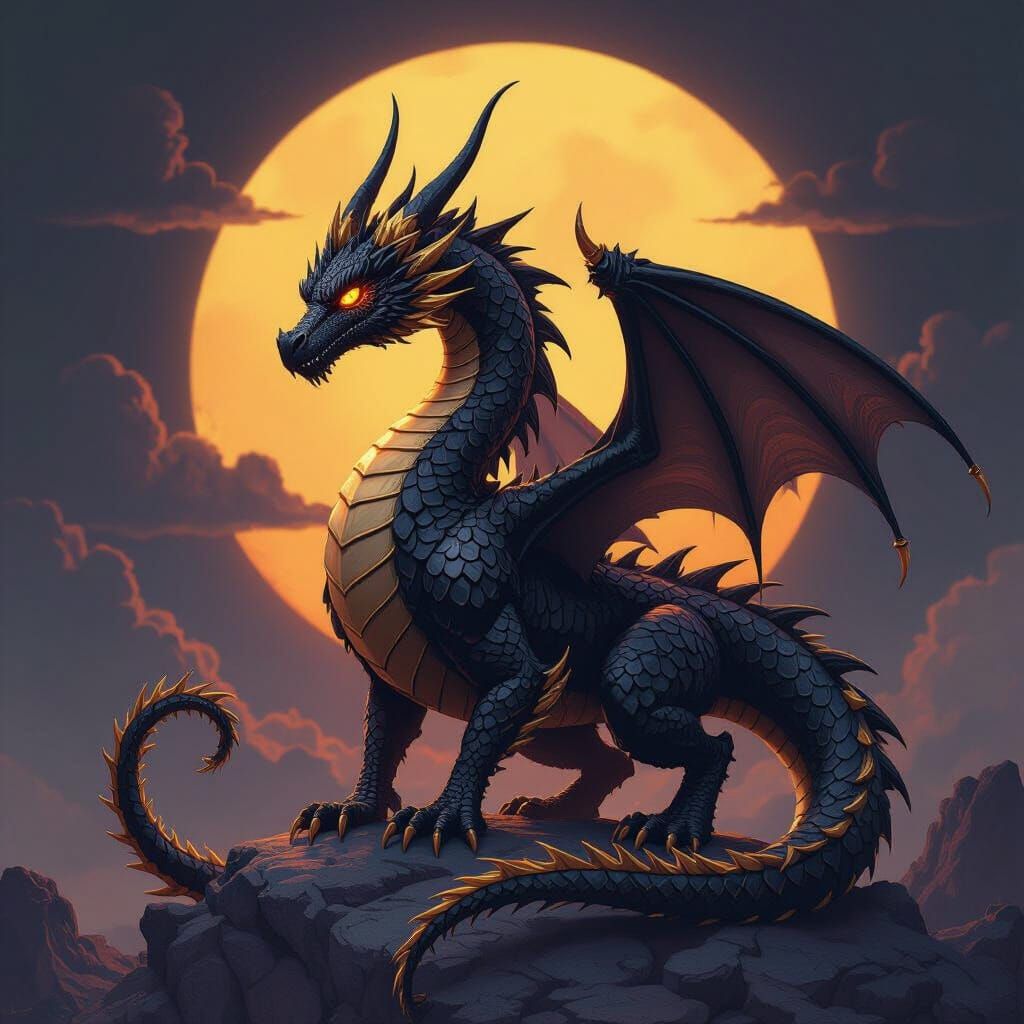 Black Spiked Dragon with Gold Accents and Barbed Tails