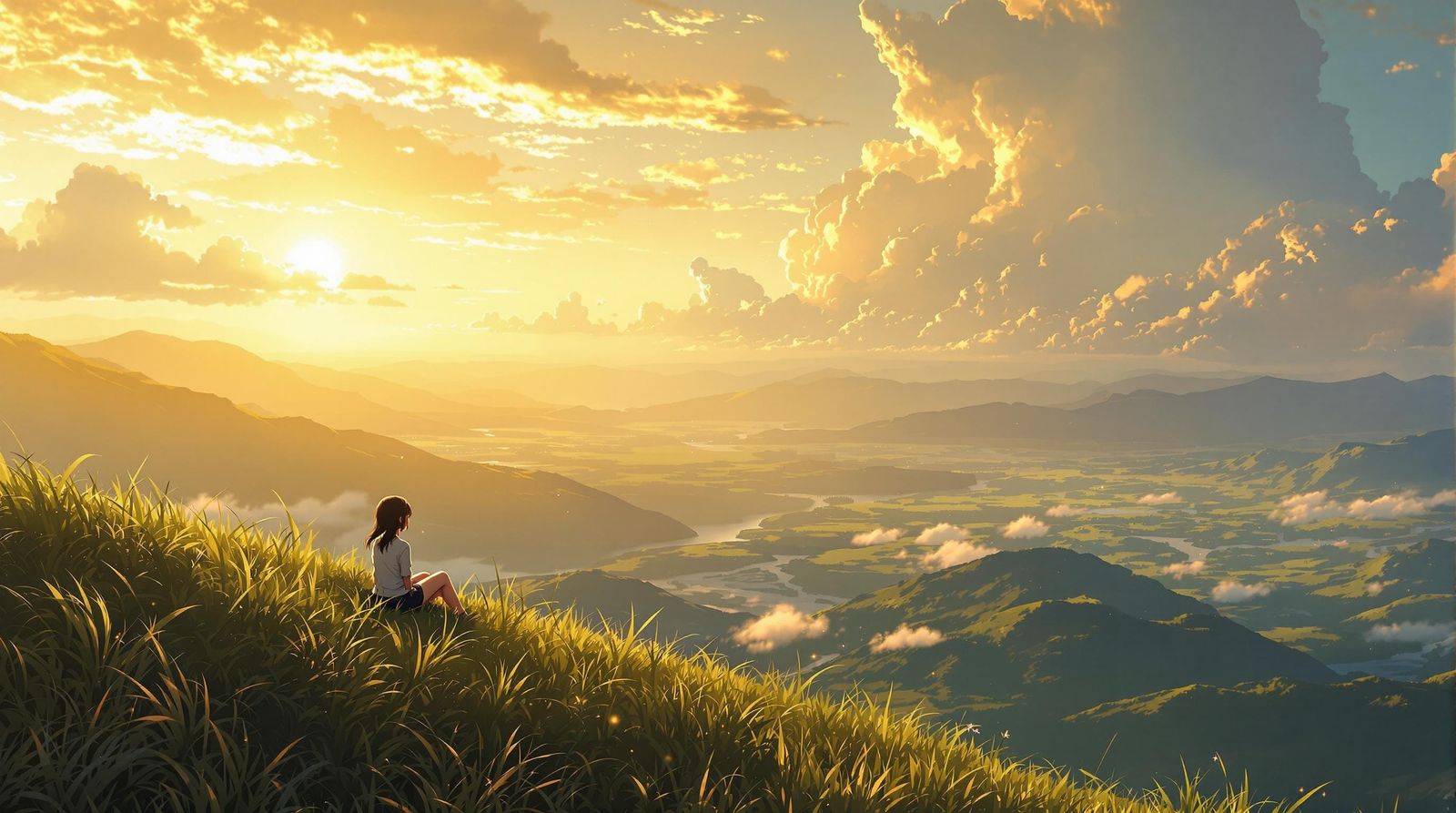 Anime Girl in Serene Hilltop Setting