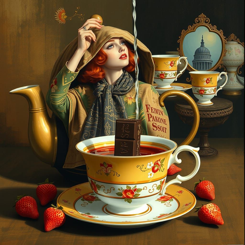 Surrealist Tea Ceremony in Art Nouveau Style