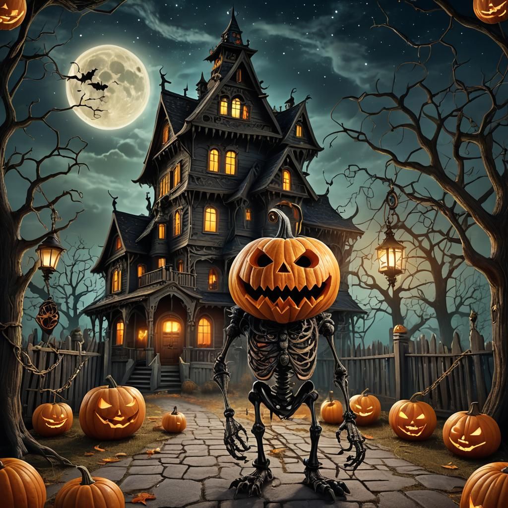 Halloween Monster with Pumpkin Head: 3D Illustration