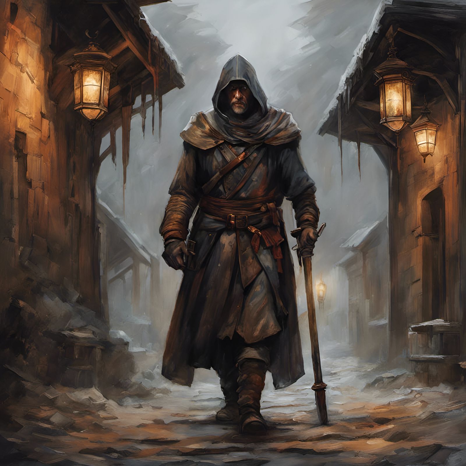 Crippled Man in Dark Street: Studio Ghibli Watercolor