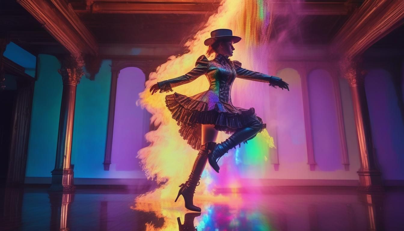 Steampunk Fire Dancer in Holographic Detail