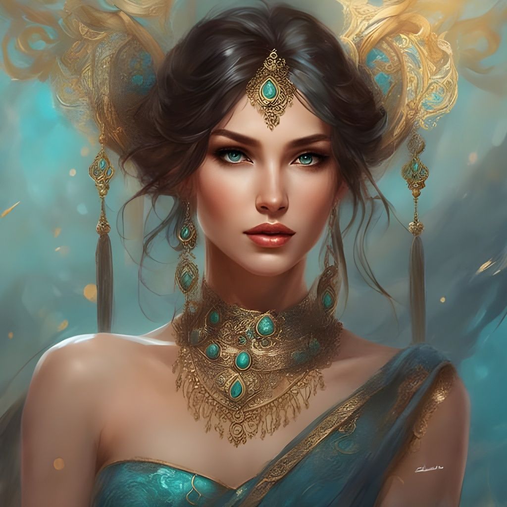 Beautiful Tatar Girl Portrait in Splash Art Style