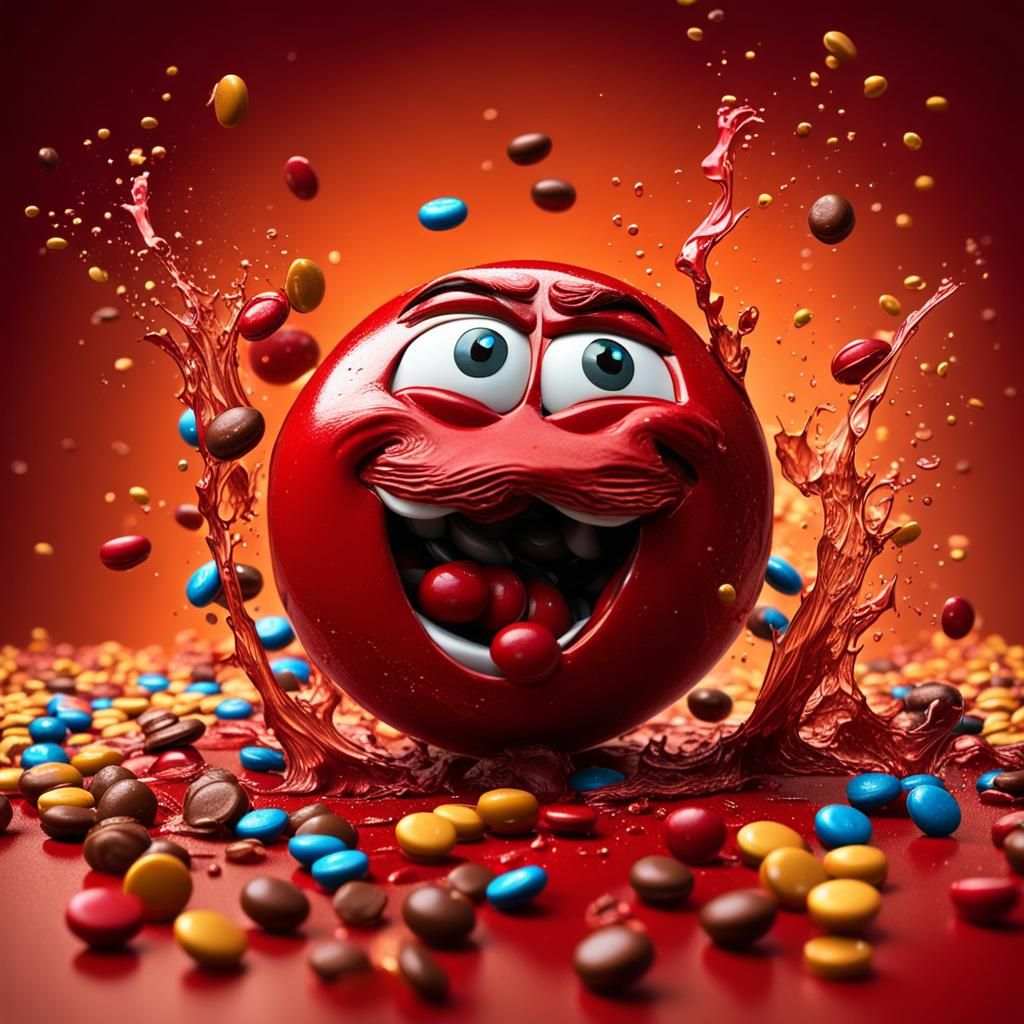 Red M&M Running: Hyperrealistic Digital Art