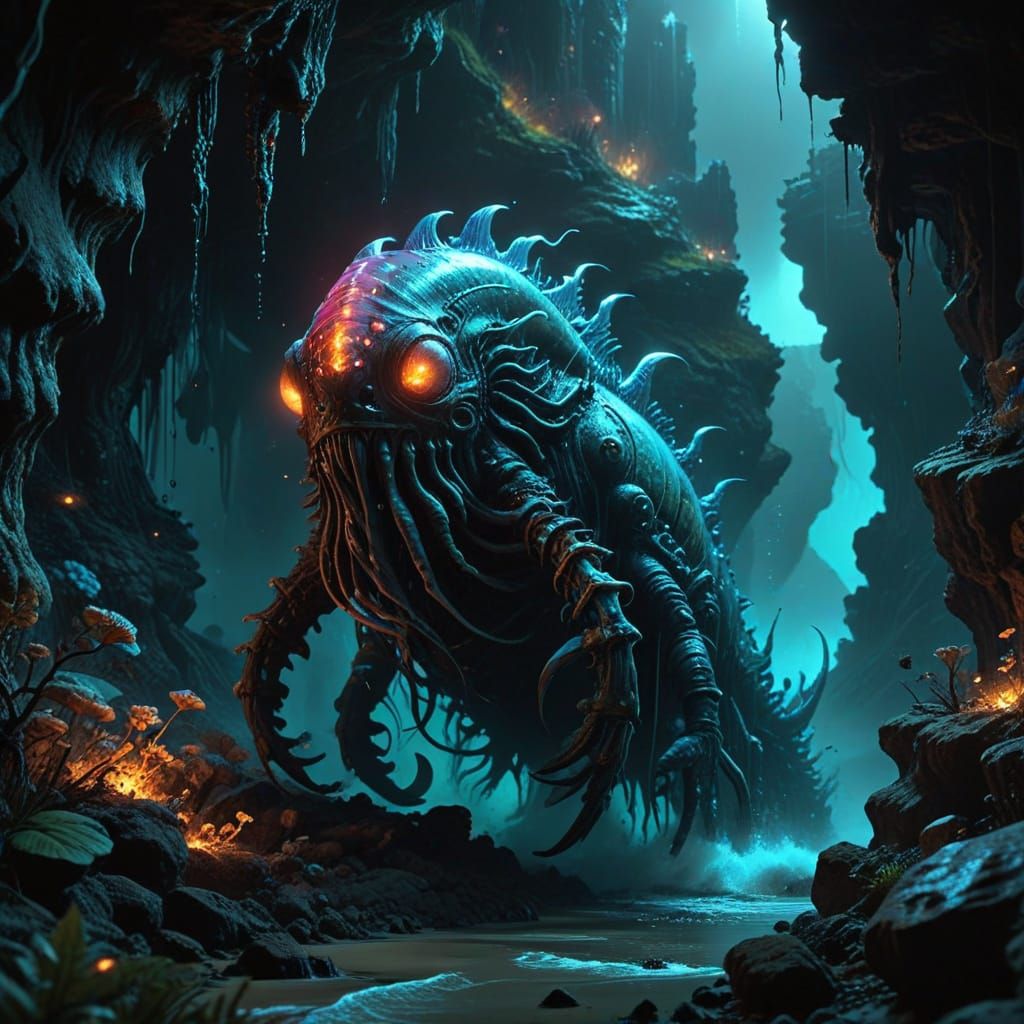 Bioluminescent Monster in Deep-Sea Trench