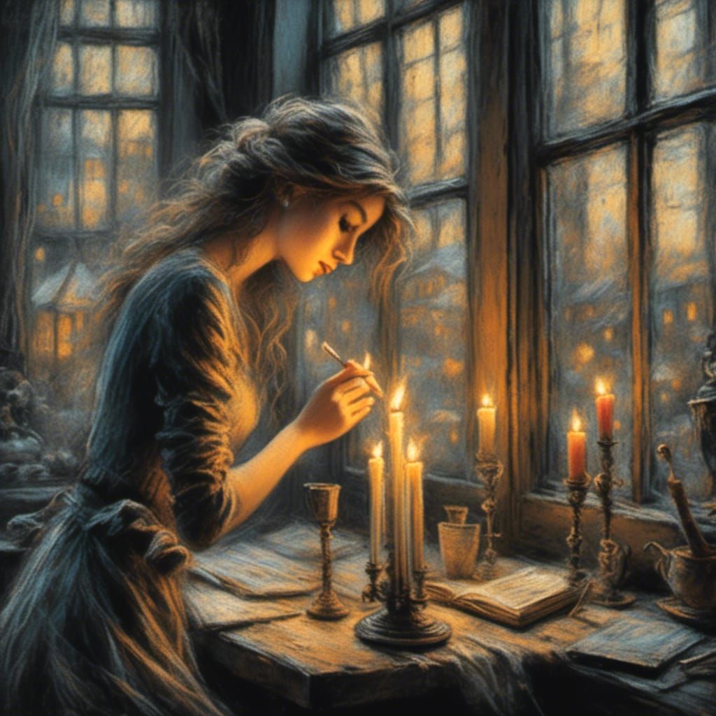 Chalk Art Candle Illuminates a Window