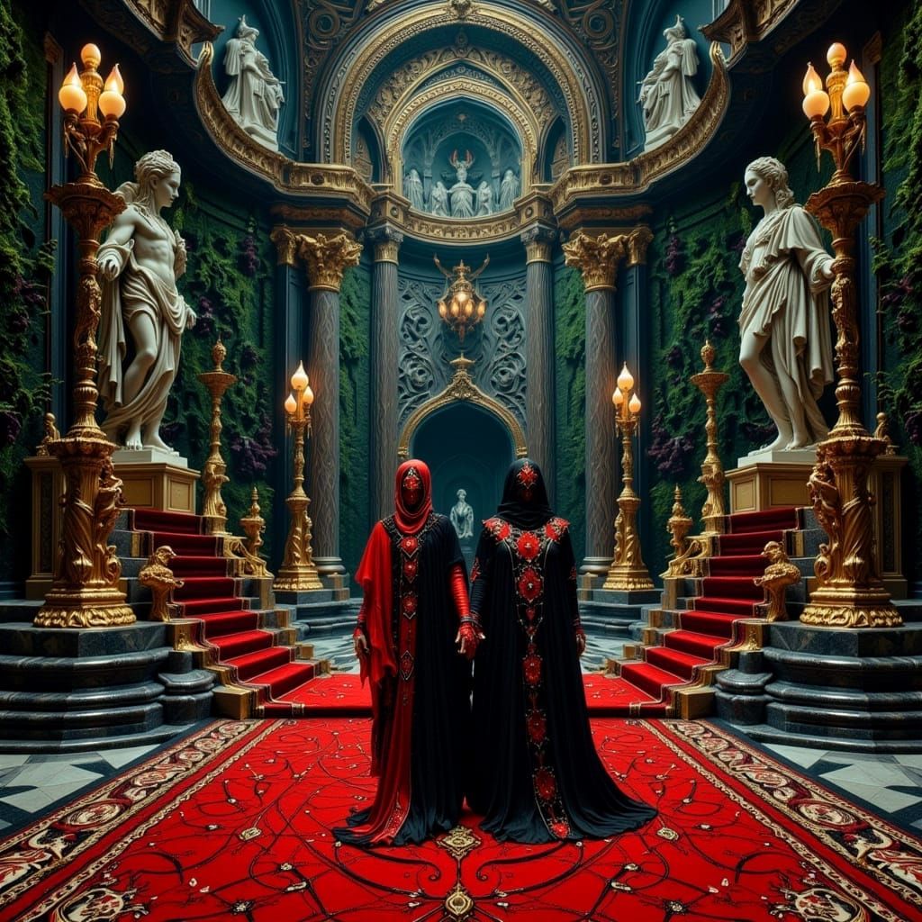 Megalithic Cathedral City with Hooded Figures