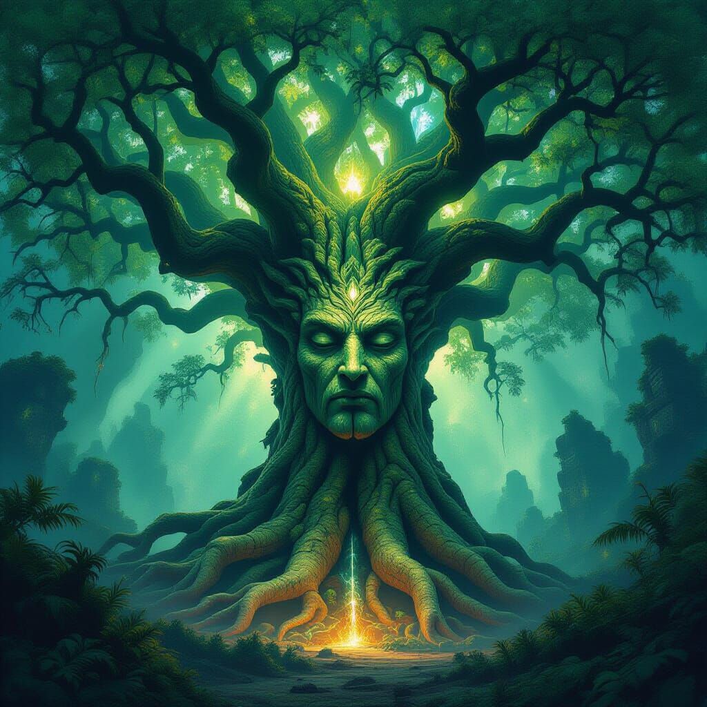 Colossal Ancient Tree with Forgotten Gods, Matte Painting