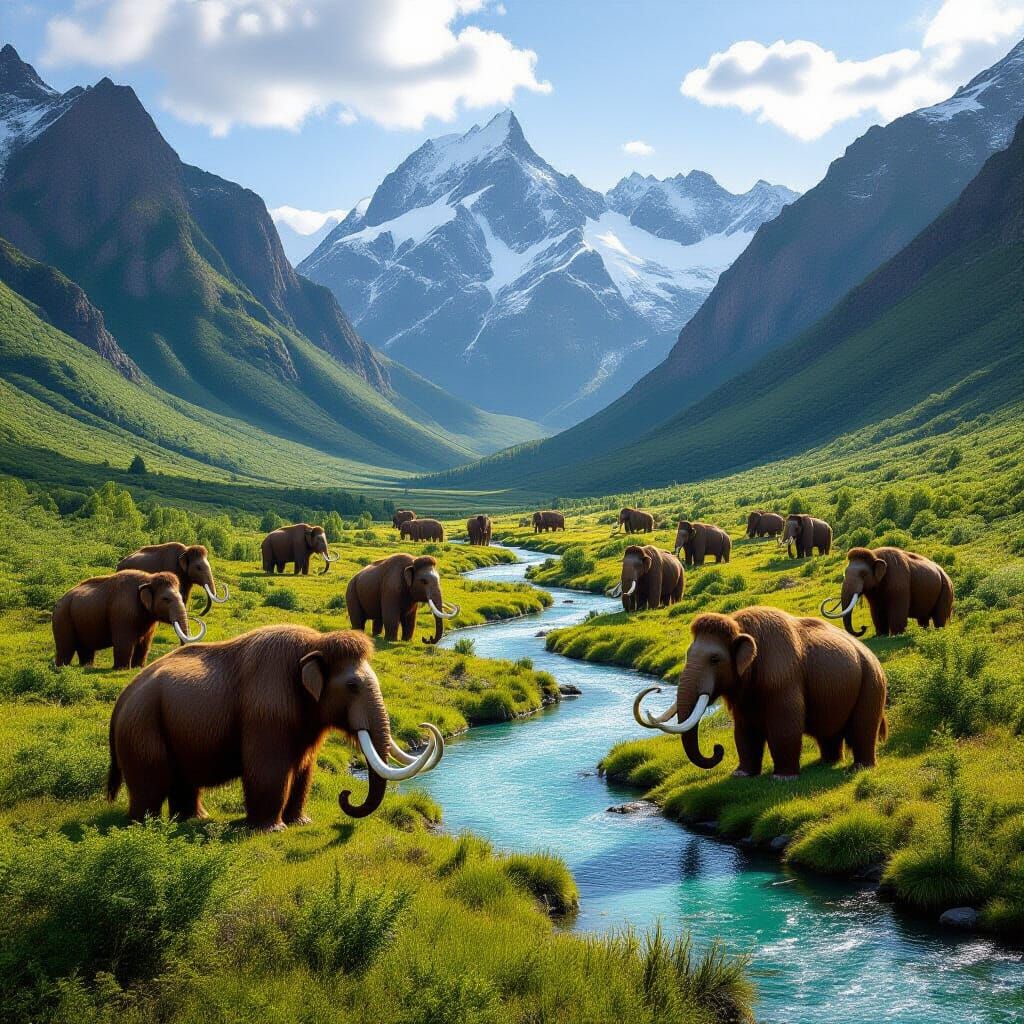 Woolly Mammoths Graze in Hidden Valley: Wildlife Photography