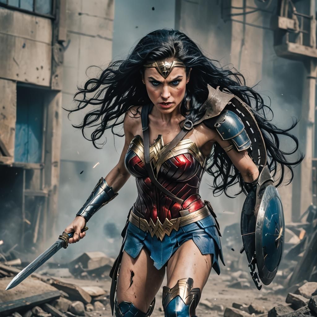 Wonder Woman in battle.