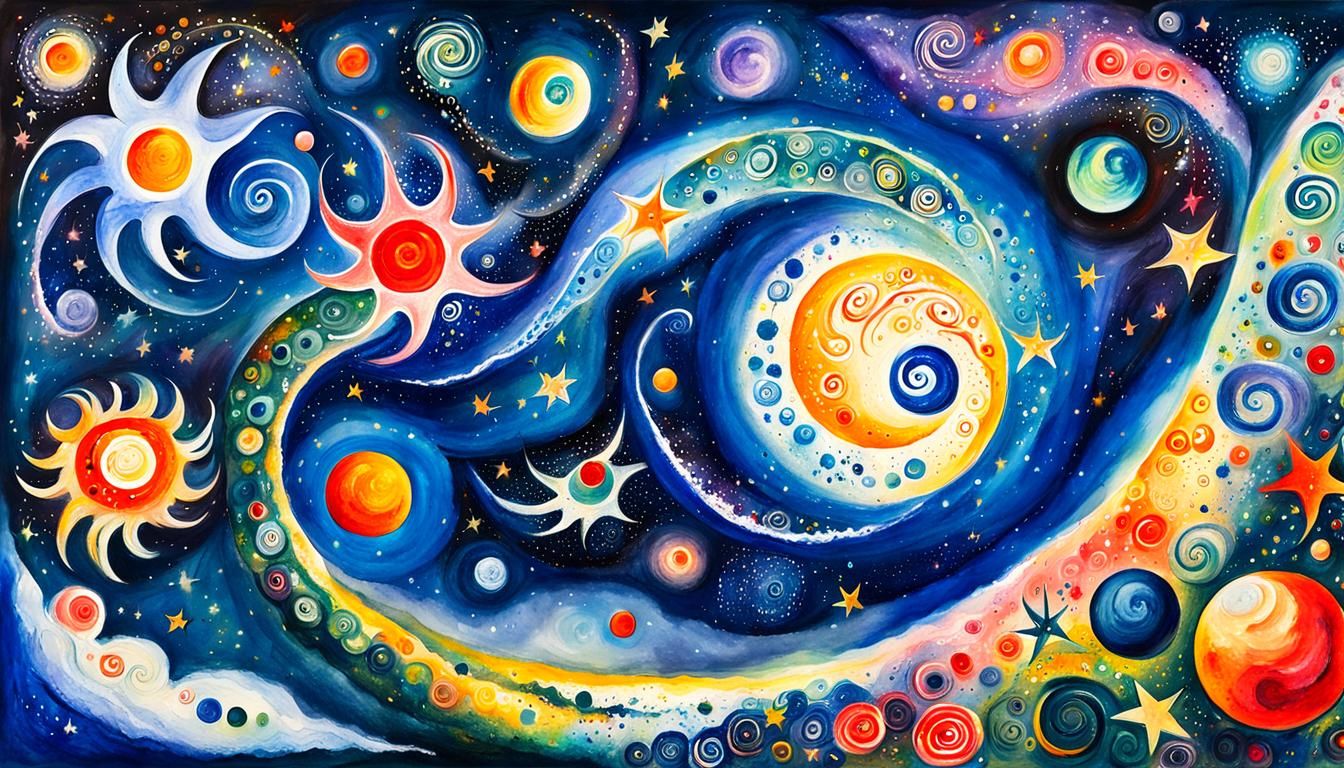 Colorful Binary Star System in Impressionist Style