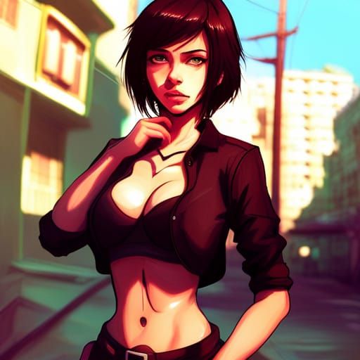 Brazilian Brunette in Favela: Digital Painting