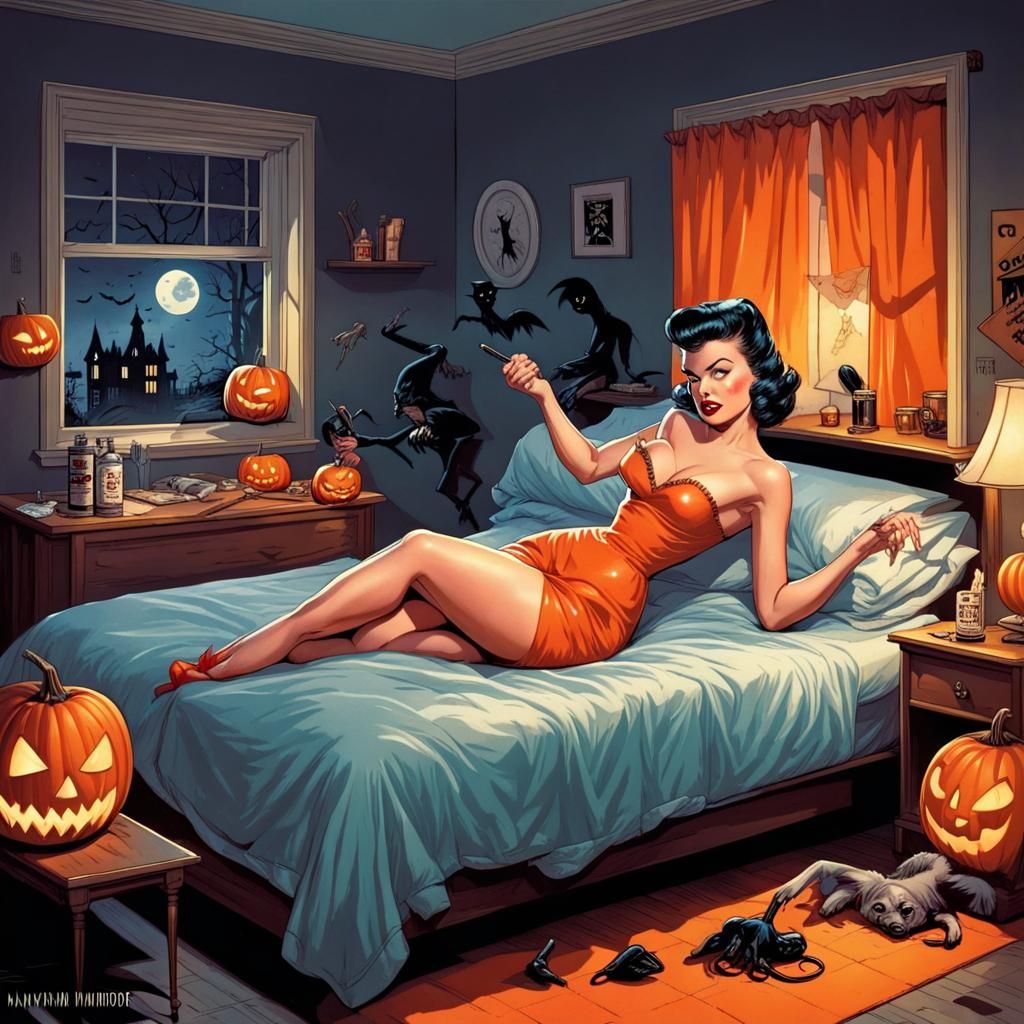 Spooky Pinup Girls at 1950s Halloween Sleepover