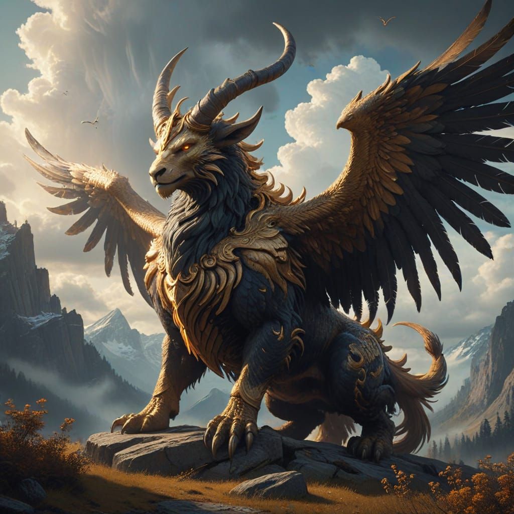 Winged Beast Protects Orphans in Ethereal Sky