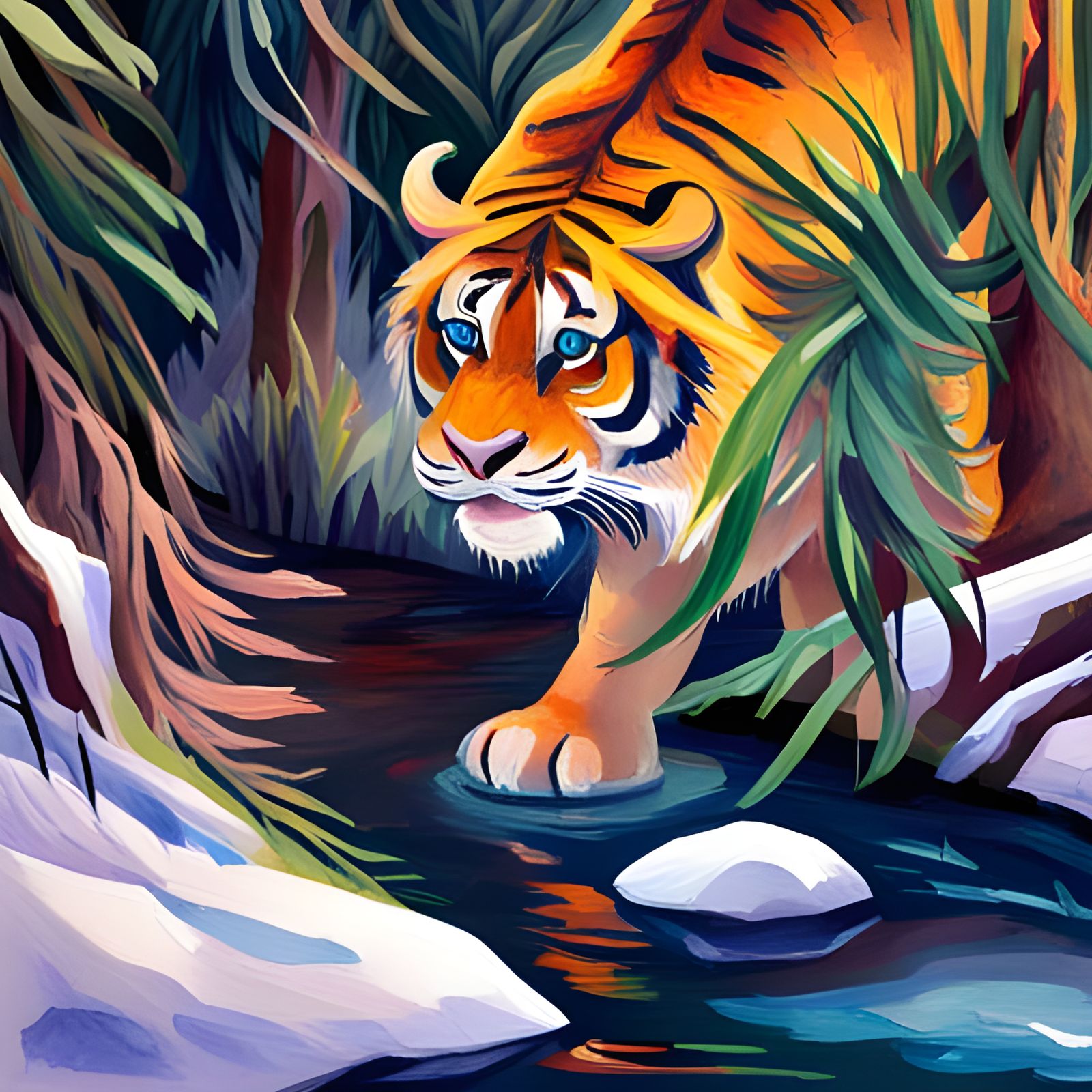 Frozen Tiger in Gouache Watercolor Style