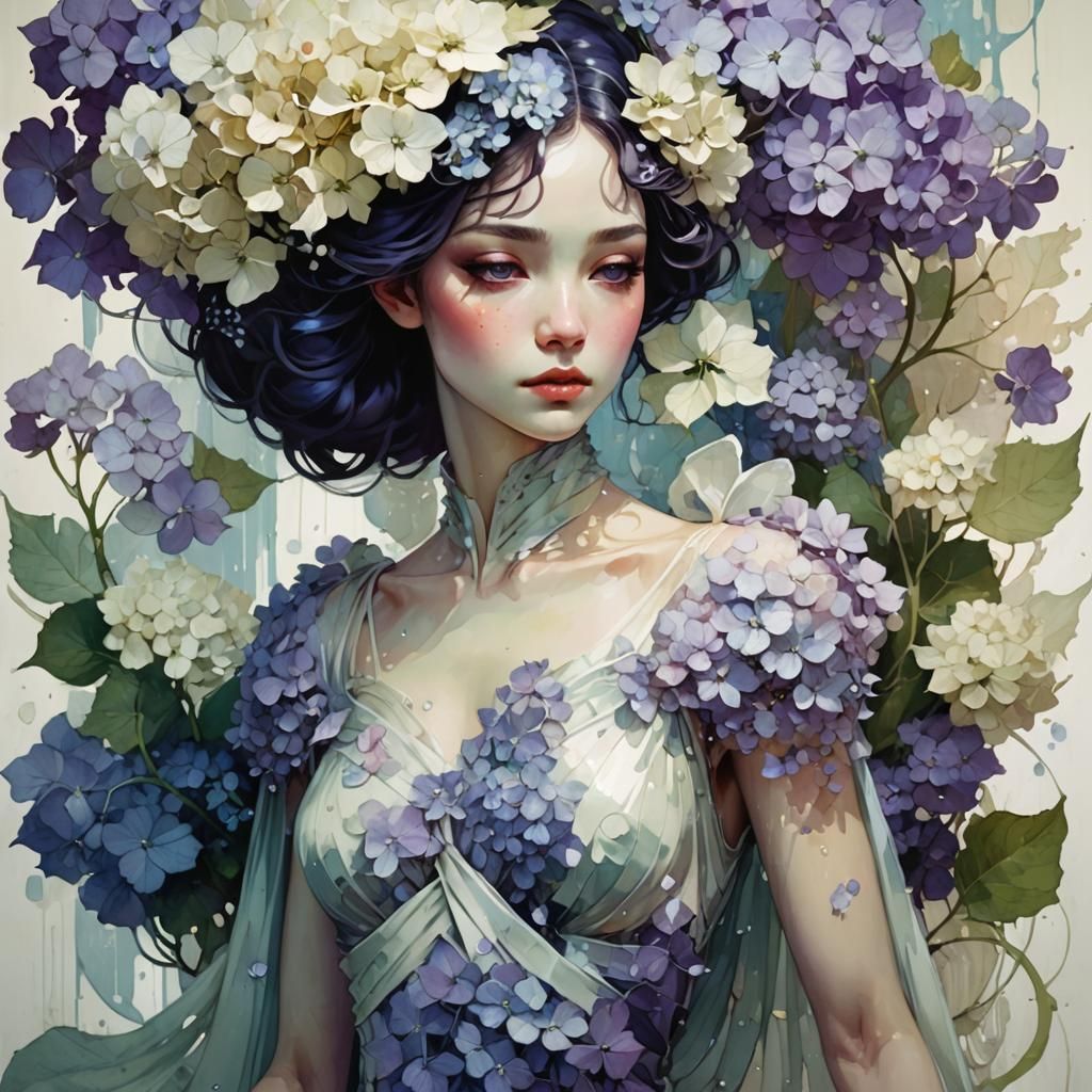 Anthropomorphic Violet Flower in Watercolor Fantasy Art