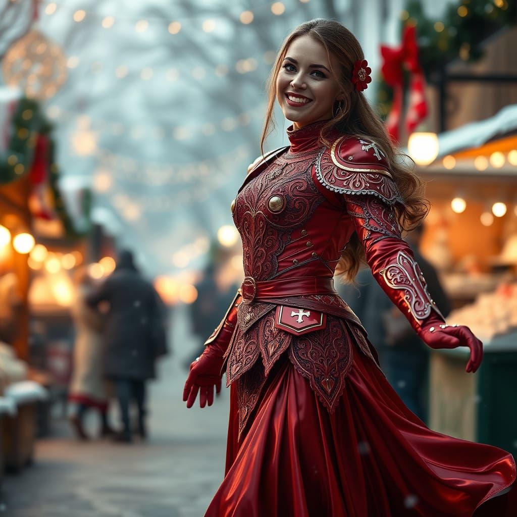 Hyperrealistic Woman Dances in Christmas Magic