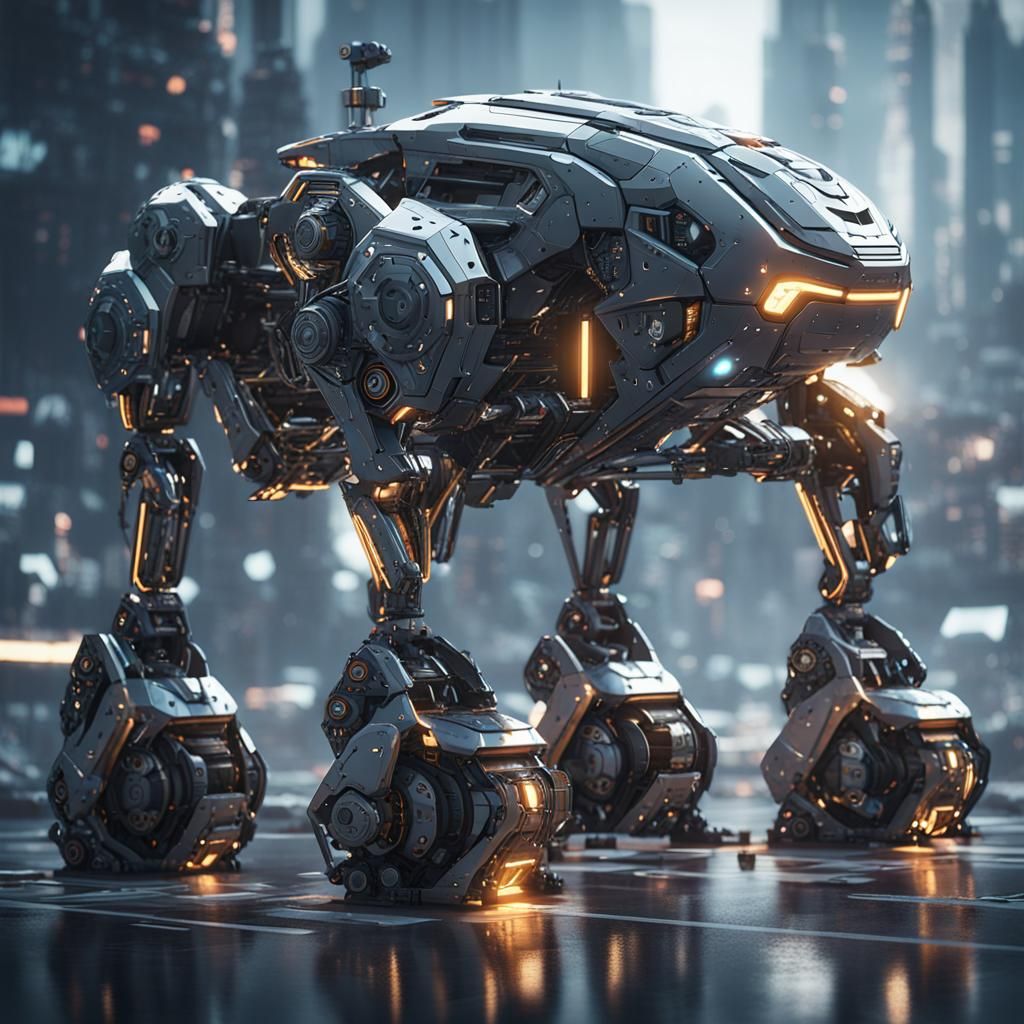 Futuristic Mech Penguin in Sci-Fi Style