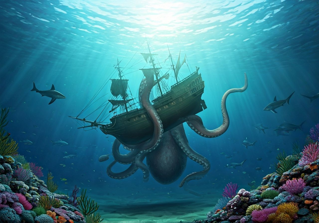 Giant Octopus Attacks Pirate Ship