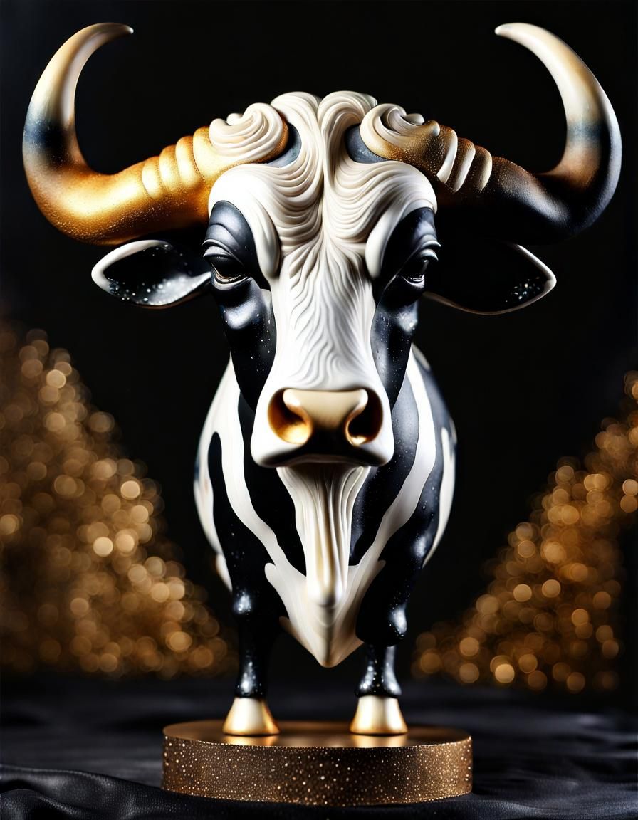 Liquid Ivory Longhorn Figurine as 3D Rendered Art