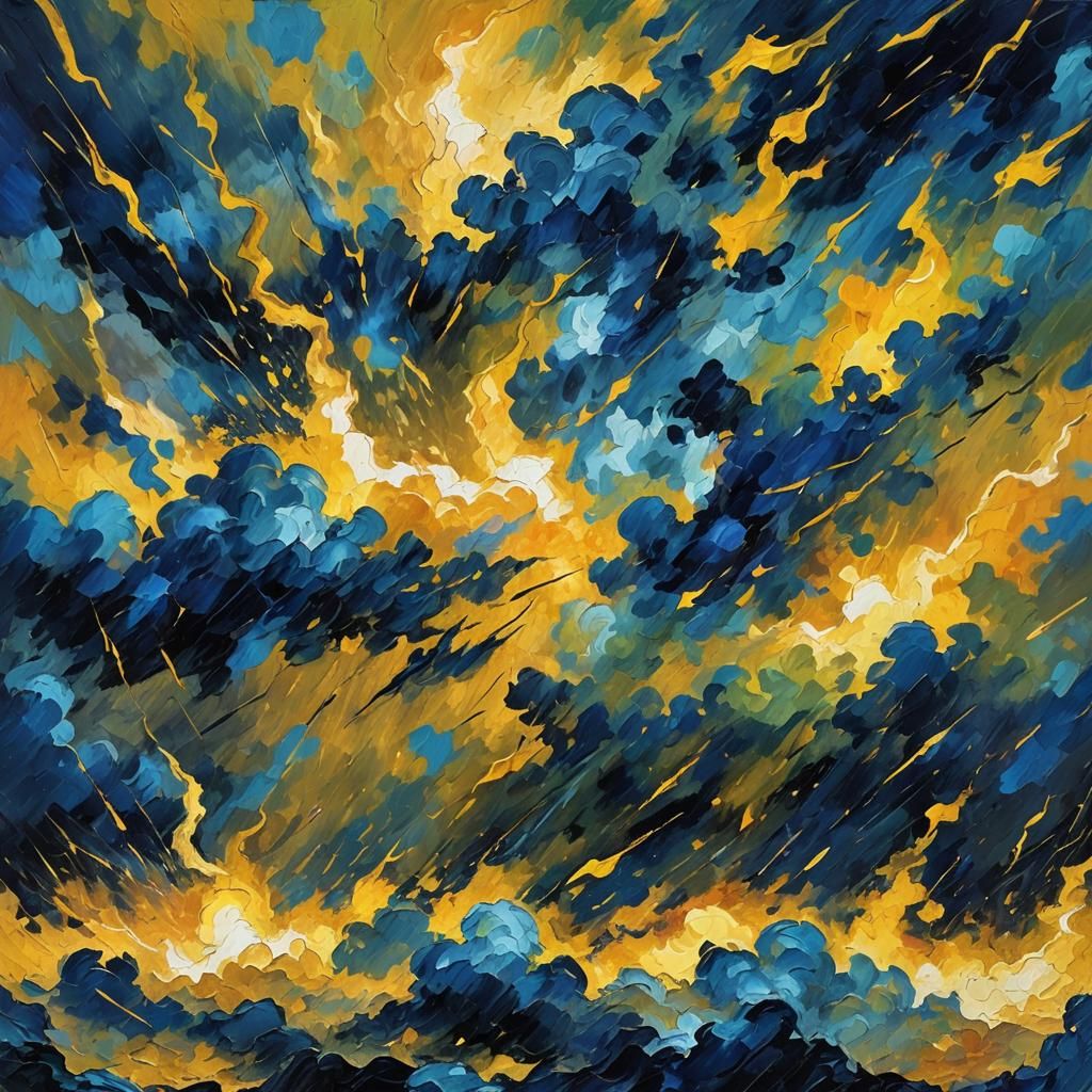 Neo-Impressionist Sky with Lightning in Van Gogh Style