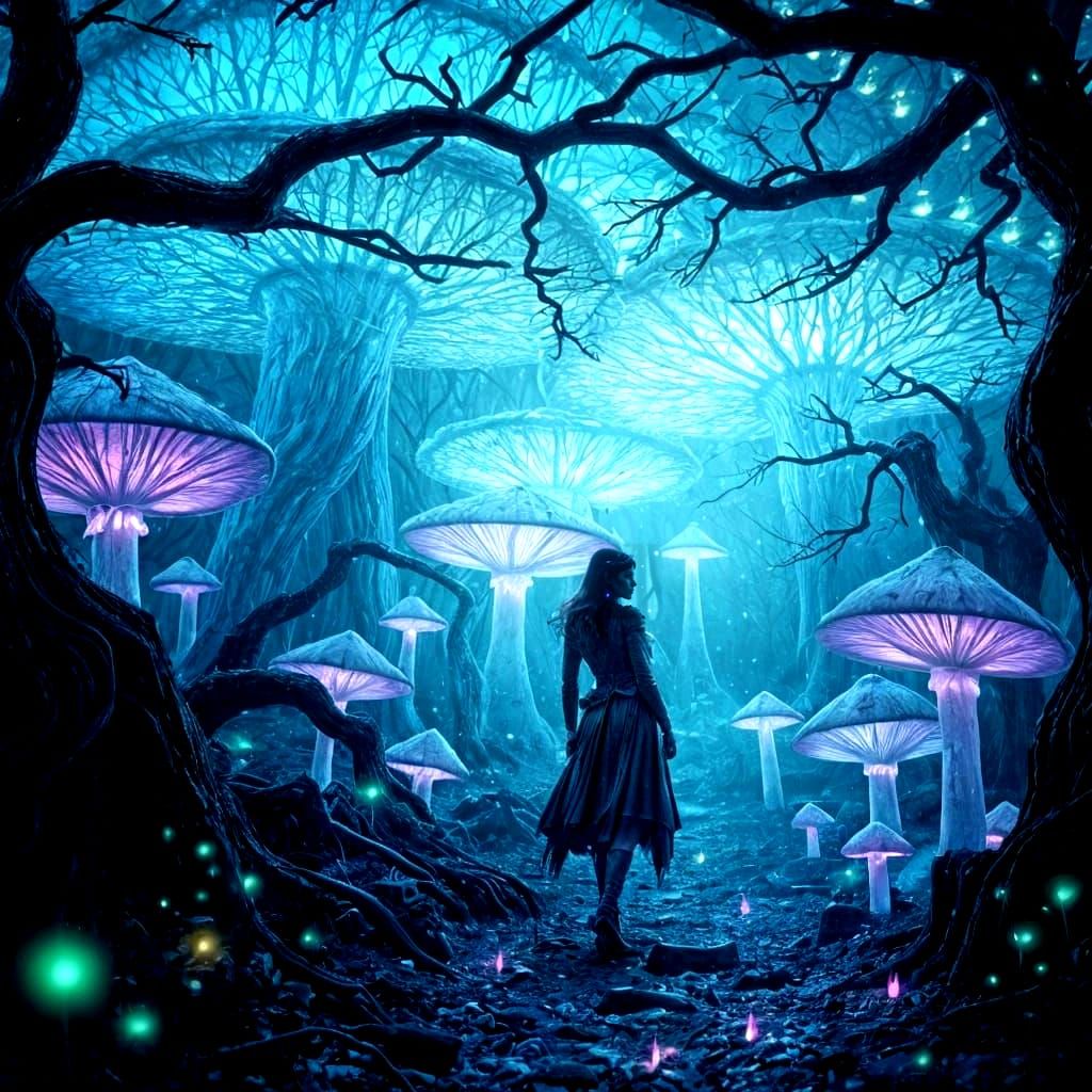 Bioluminescent Mushrooms Light Up Fantasy Forest