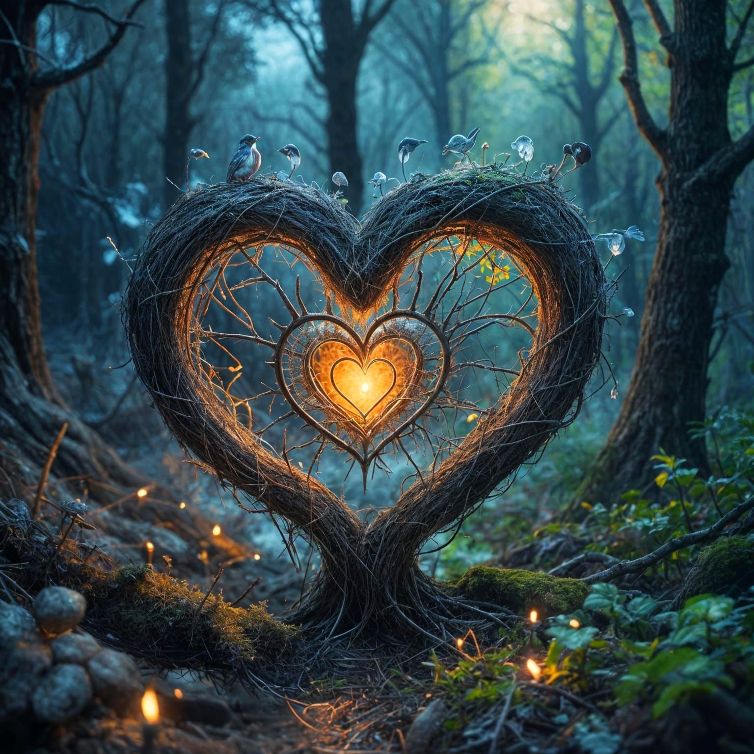 Symbolic Weaved Heart in Abstract Art